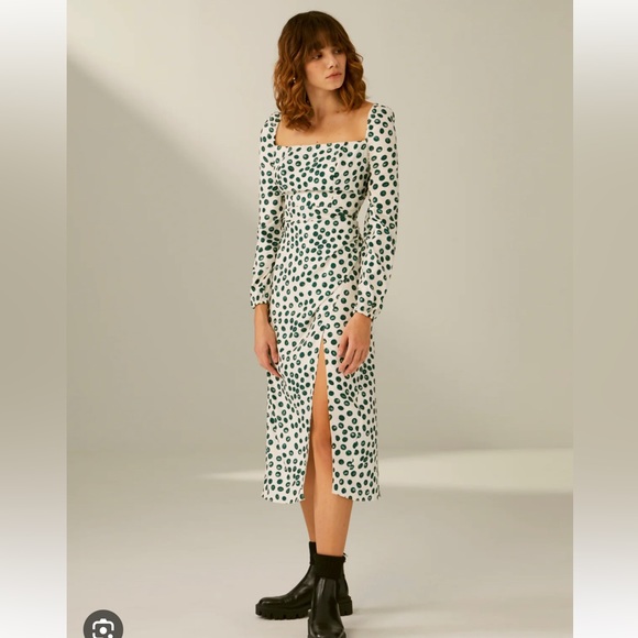 Green polka dot midi dress with a slit - Picture 5 of 5